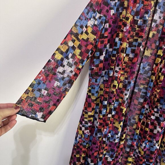Ali Miles Sheer Open Front Mesh Cardigan Kimono M Colorful Art Casual Party Top - Picture 7 of 10